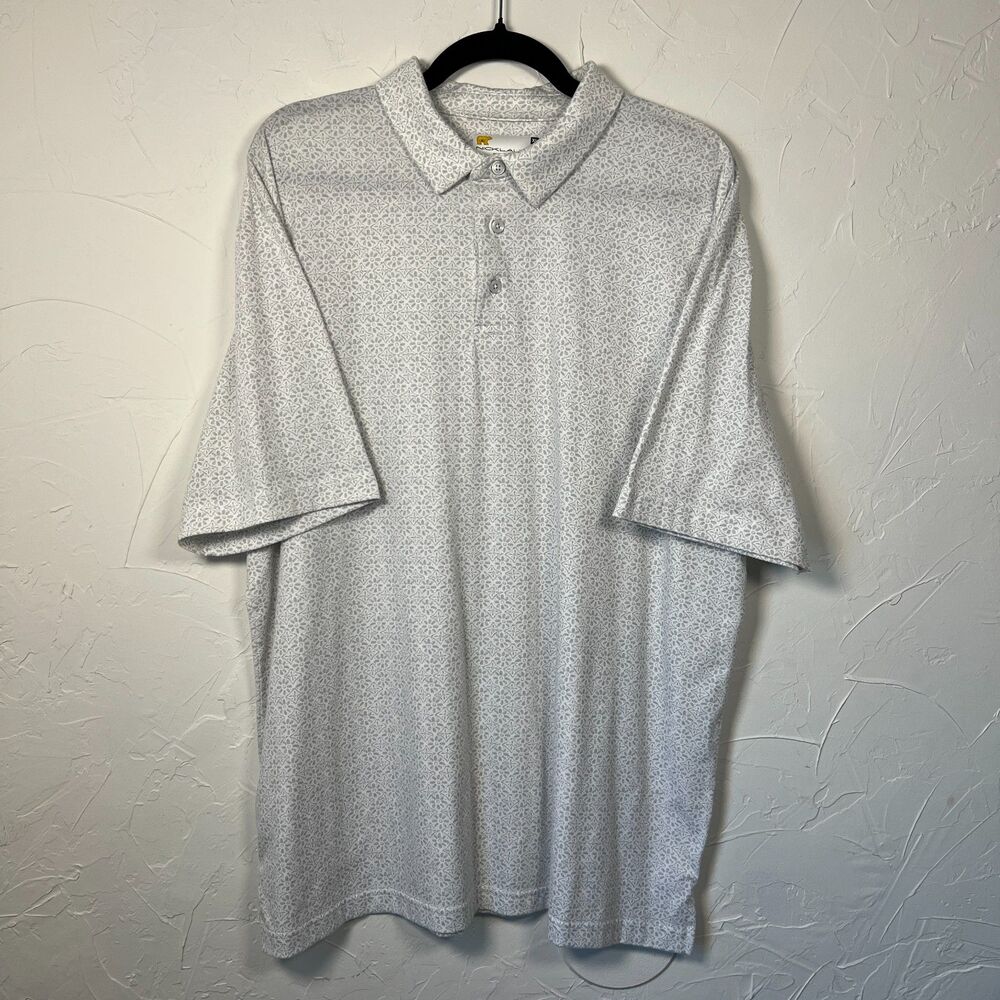 Nicklaus Eco Choice Geometric Print Polo Golf Shirt Size XL White Gray Sporty